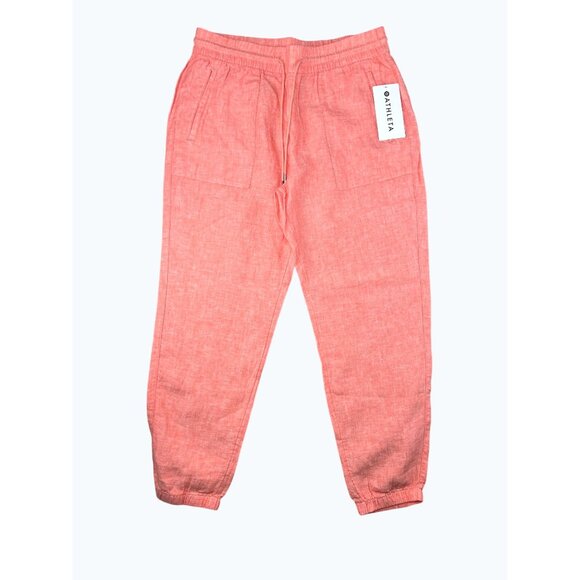 Athleta Retreat Linen Pant Coral Womens Size 12 Lightweight Elastic Waist - Picture 3 of 15